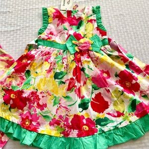 Sharequeen Floral Toddler Party Dress 2T 90cm Pink Green Cotton Twirl NWT